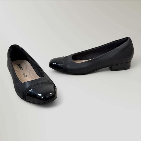Clarks Women’s Juliet Monte Slip On Flats Black Patent Leather Sides Size 8 - Picture 1 of 9